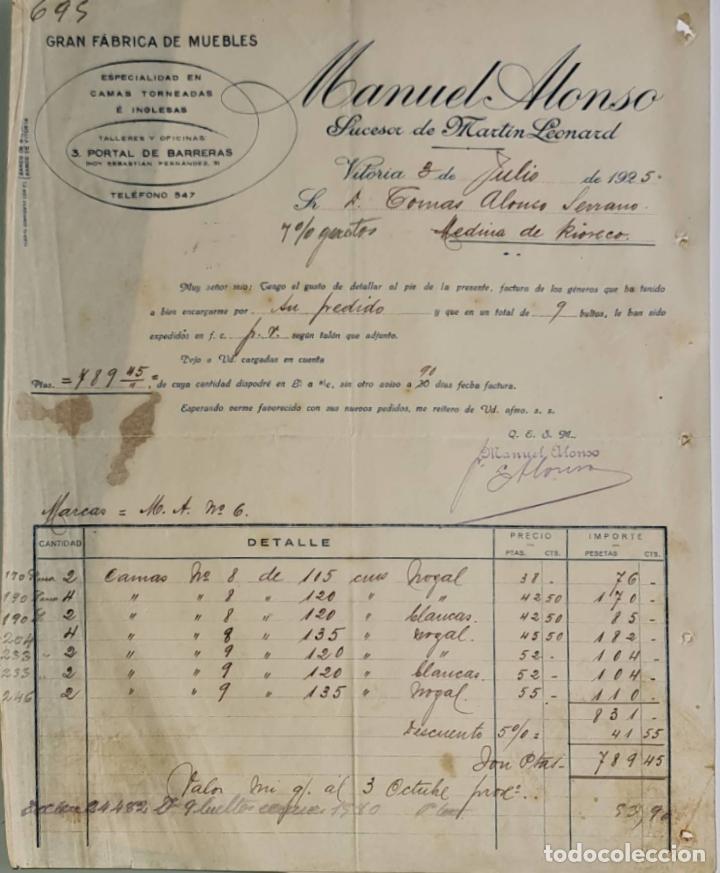 Old Invoices: Manuel Alonso.Suc. de Mart&iacute;n Leonard. Gran f&aacute;brica de muebles. Vitoria. Espa&ntilde;a 1925