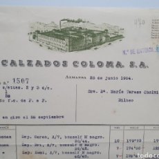 Factures anciennes: CALZADOS COLOMA. ALMANSA. FACTURA FABRICA DE CALZADO. AÑO 1954.. Lote 269444558