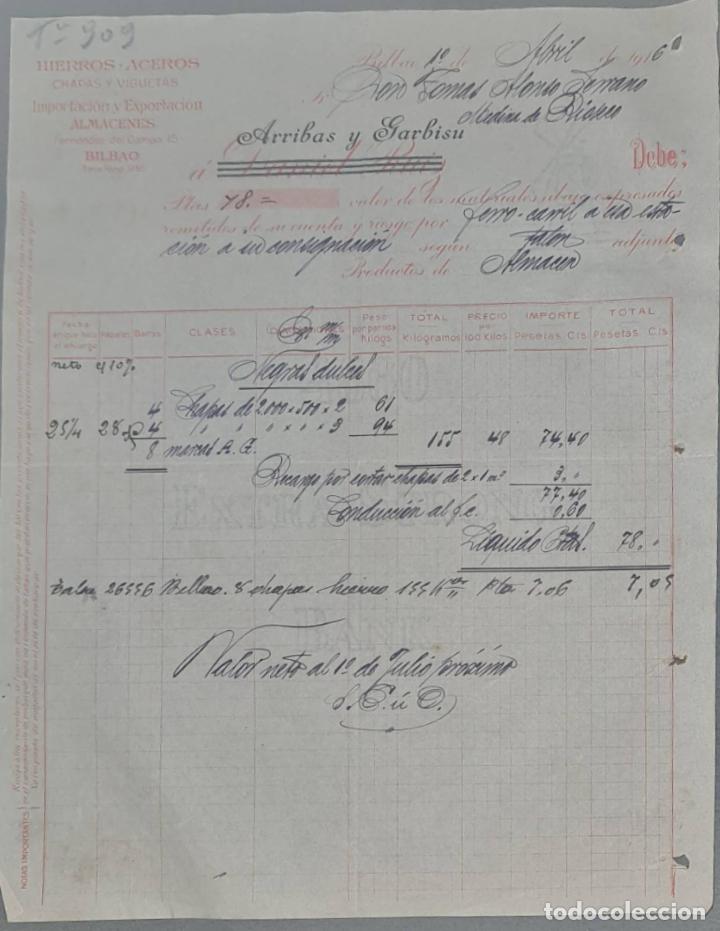 Alte Rechnungen: Arribas y Garbisu. Hierros y Aceros. Bilbao. Espa&ntilde;a 1916
