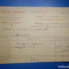 Facturas antiguas: DOCUMENTO FACTURA - LA HISPANO HOLANDESA - MANGUITOS PARA LUZ DE GAS INCANDESCENTE, BARCELONA - 1915