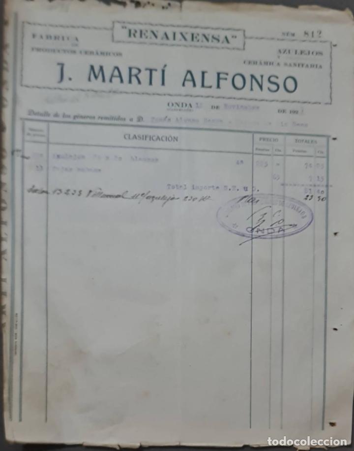 Fatture antiche: J. Mart&iacute; Alfonso. Renaixensa. F&aacute;brica de productos cer&aacute;micos y azulejos. Castell&oacute;n. Espa&ntilde;a 1927