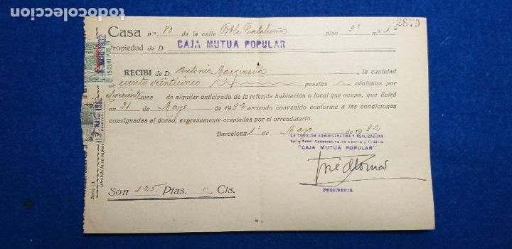Factures anciennes: Documento. Caja Mutua popular. Barcelona. A&ntilde;o 1932. Factura
