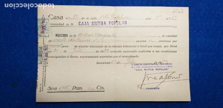 Alte Rechnungen: Documento. Caja Mutua popular. Barcelona. A&ntilde;o 1932. Factura