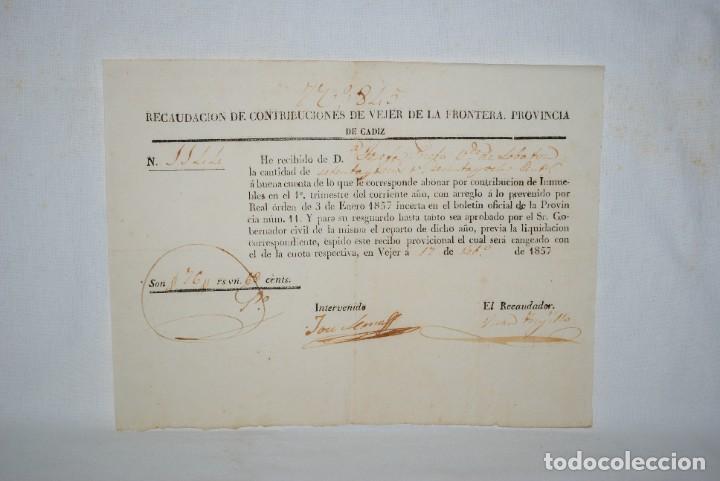 Facturas antiguas: RECAUDACION DE CONTRIBUCION DE VEJER DE LA FRONTERA , 1857