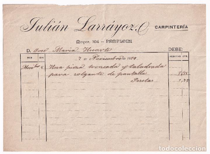 Facturas antiguas: JULI&Aacute;N LARR&Aacute;YOZ. CARPINTER&Iacute;A. PAMPLONA, 1919. NAVARRA - Foto 1