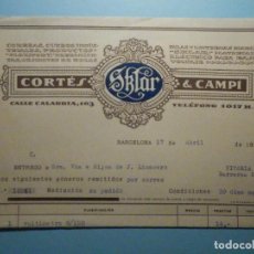 Facturas antiguas: FACTURA - CORTÉS & CAMPÍ - C/ CALABRIA, 103 - BARCELONA - AÑO 1926
