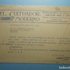 Facturas antiguas: FACTURA - CARTA - EL CULTIVADOR MODERNO - REVISTA AGRÍCOLA - TRAFALGAR, 25, BARCELONA 1919