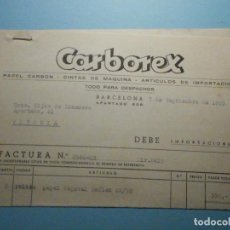 Facturas antiguas: FACTURA - CARTA - CARBOREX - PAPEL CARBÓN Y CINTAS MÁQUINAS DE ESCRIBIR - BARCELONA 1953
