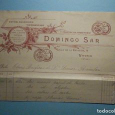 Facturas antiguas: FACTURA - DOMINGO SAR - ESTABLECIMIENTO TIPOGRÁFICO - C/ DE LA ESTACIÓN, 11 - VITORIA 1914