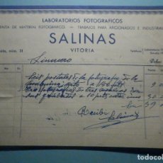 Facturas antiguas: FACTURA - SALINAS - LABORATORIOS FOTOGRÁFICOS - DATO, 31 - VITORIA - 50´S