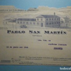 Facturas antiguas: FACTURA - PABLO SAN MARTÍN - FÁBRICA CALZADO - ZAPATERÍA, 71,73 - VITORIA - AÑO 1928