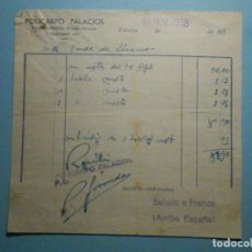 Facturas antiguas: FACTURA - POLICARPO PALACIÓS - INDEPENDECNCIA, 34 - VITORIA - AÑO 1938 -