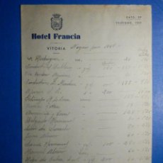 Facturas antiguas: FACTURA - HOTEL FRANCIA - DATO, 39 - VITORIA - AÑO 1941