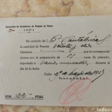 Facturas antiguas: ANTIGUA FACTURA DE ASOCIACION DE ARMADORES DE BUQUES DE PESCA CADIZ AÑO 1914