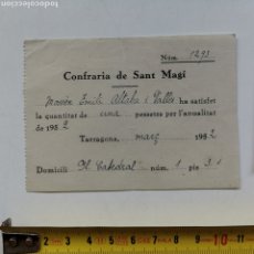 Facturas antiguas: REBUT DE LA CONFRADIA DE SANT MAGÍ, TARRAGONA DE 1952. MOSSEN EMILI ALTABA I VALLÈS. Lote 288634608