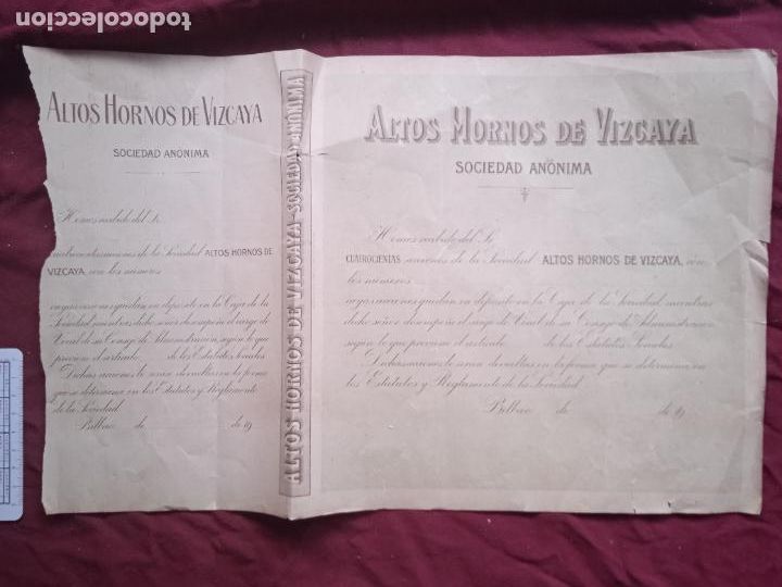 Facturas antiguas: Altos Hornos de Vizcaya. Recib&iacute; antiguo
