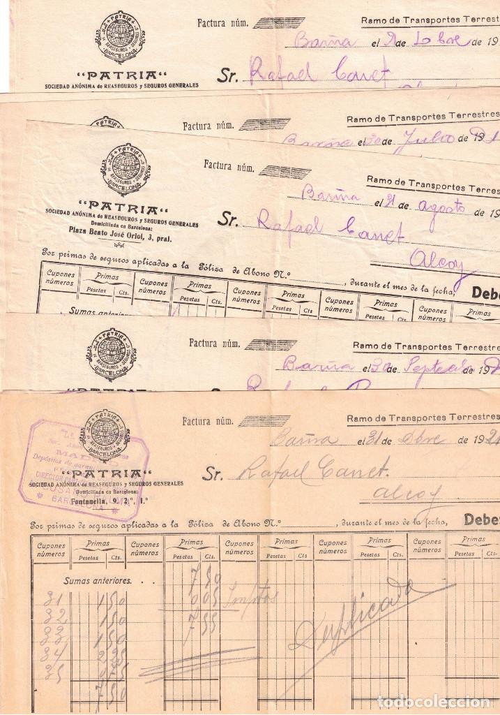 Facturas antiguas: LOTE 10 FACTURAS PATRIA S. A. DE REASEGUROS Y SEGUROS GENERALES - A&Ntilde;OS 1920 Y 1921 - ALCOY - ALCOI - Foto 1