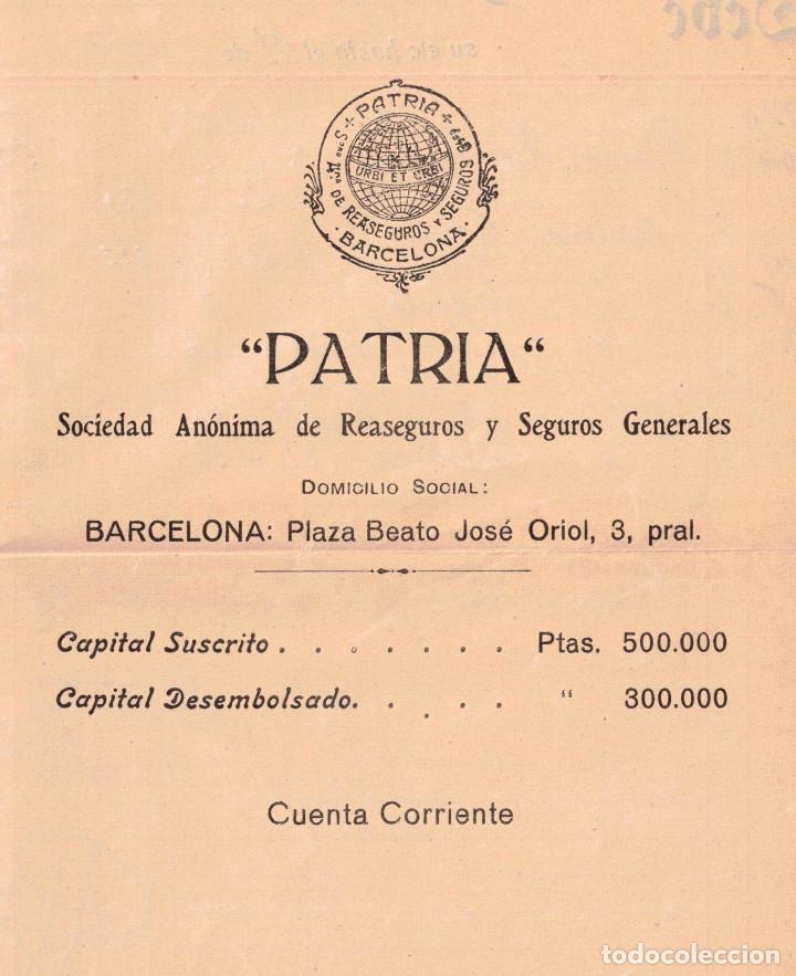 Facturas antiguas: LOTE 10 FACTURAS PATRIA S. A. DE REASEGUROS Y SEGUROS GENERALES - A&Ntilde;OS 1920 Y 1921 - ALCOY - ALCOI - Foto 2