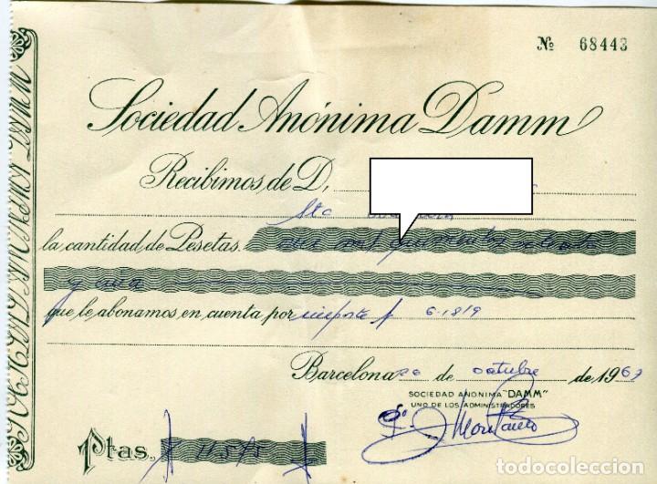Facturas antiguas: BARCELONA DAMM SOCIEDAD ANONIMA RECIBO DE COBRO OCTUBRE A&Ntilde;O 1967