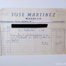 Facturas antiguas: FACTURA RECIBO JOSE MARTINEZ MUEBLES LOGROÑO AÑOS 1960. TDKP19C