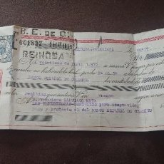 Facturas antiguas: FACTURA PAGO ,RECIBO, DEL BANCO ESPAÑOL DE CRÉDITO. AÑO 1955.REINOSA,CANTABRIA.SELLOS