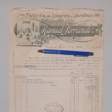 Facturas antiguas: FABRICA DE LICORES Y JARABES MANUEL FERRANDIZ CAMPO DE MIRRA 1925 ALICANTE. Lote 313877843