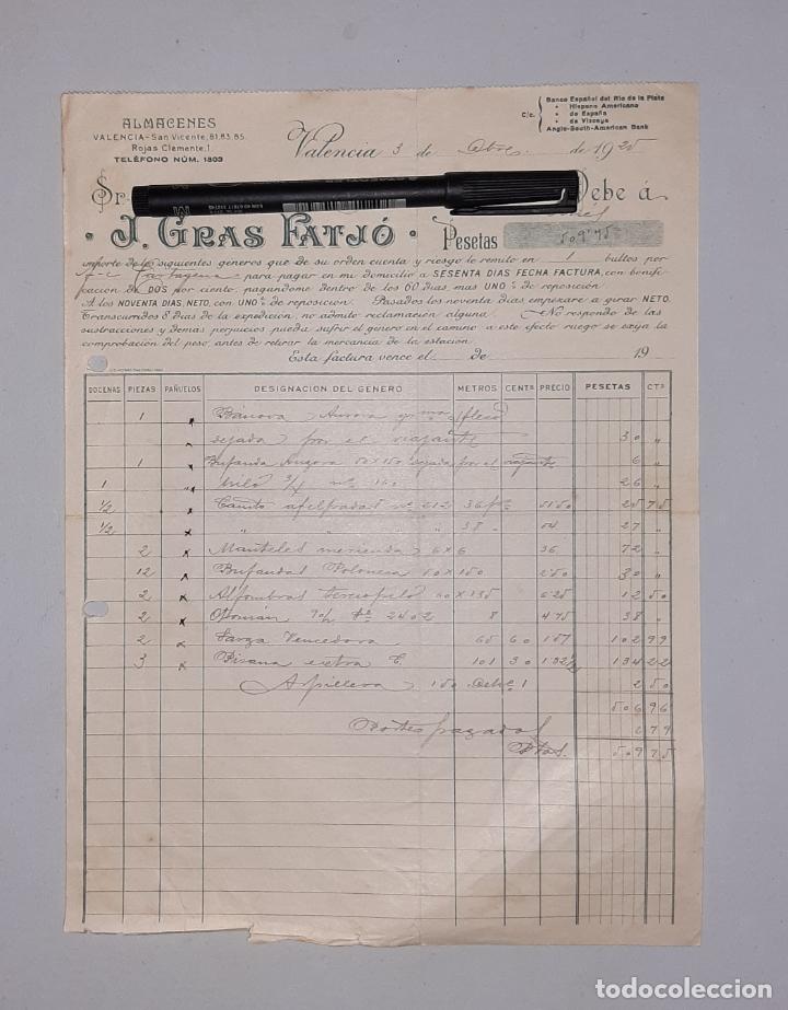 Facturas antiguas: ALMACENES J. GRAS FATJO VALENCIA 1925 - Foto 1