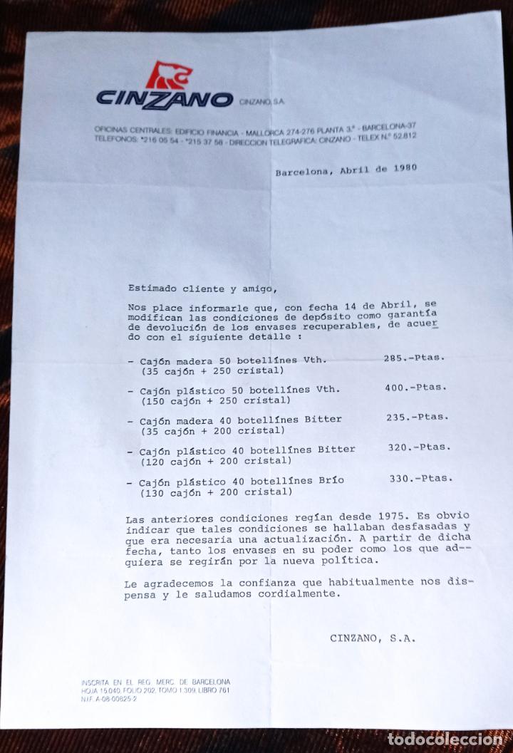 Facturas antiguas: ANTIGUA CARTA COMERCIAL CINZANO - Foto 1