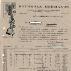 Facturas antiguas: FACTURA EIBAR, 1936 / EGURROLA HERMANOS - FÁBRICA DE ARTÍCULOS DE FERRETERÍA, JUGUETERÍA Y QUINCALLA. Lote 320290478