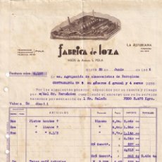 Facturas antiguas: FACTURA GIJÓN 1936 / FÁBRICA DE LOZA LA ASTURIANA - HIJOS DE ANTONIO S. POLA. Lote 320315223