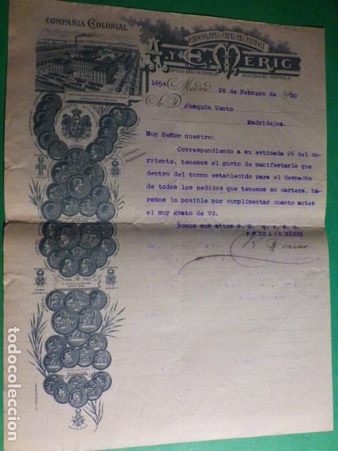 Facturas antiguas: MADRID CHOCOLATES COMPA&Ntilde;IA COLONIAL FACTURA 1920 - Foto 1