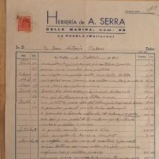 Facturas antiguas: FACTURA ORIGINAL 1942 HERRERIA A. SERRA CALLE MARINA 28 LA PUEBLA MALLORCA, INCLUYE SELLO. Lote 325301748