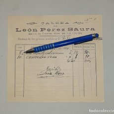 Facturas antiguas: LA CALERA DE LEON PEREZ SAURA LA UNION CARTAGENA MURCIA 1930. Lote 327542798