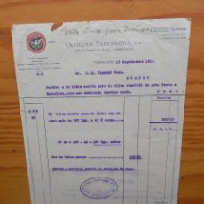 Facturas antiguas: ANTIGUA FACTURA OLEÍCOLA TARRAGONA, S.A. TARRAGONA. AÑO 1923 (F00060). Lote 328191918