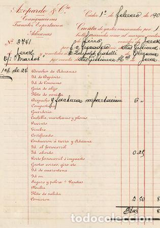 Alte Rechnungen: FACTURA AZOP&Agrave;RDO Y C&Iacute;A CONSIGNACIONES TR&Aacute;NSITOS EXPORTACI&Oacute;N Y ADUANAS (C&Aacute;DIZ 1.02.1909) FACTURA-05