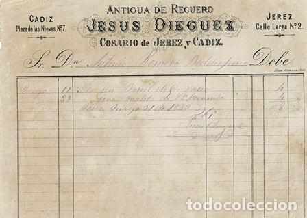 Alte Rechnungen: FACTURA ANTIGUA DE RECUERO JES&Uacute;S DIEGUEZ (C&Aacute;DIZ JEREZ 21 MAYO 1881) FACTURA-07