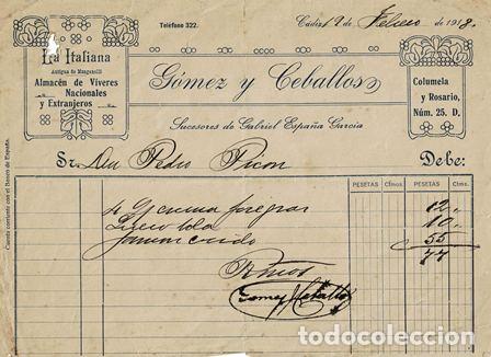Alte Rechnungen: FACTURA G&Oacute;MEZ Y CEBALLOS (C&Aacute;DIZ 19 FEBRERO 1918) FACTURA-18