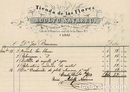 Alte Rechnungen: FACTURA TIENDA DE LAS FLORES ADOLFO NAVARRO (C&Aacute;DIZ 24.12.1859). FACTURA-19