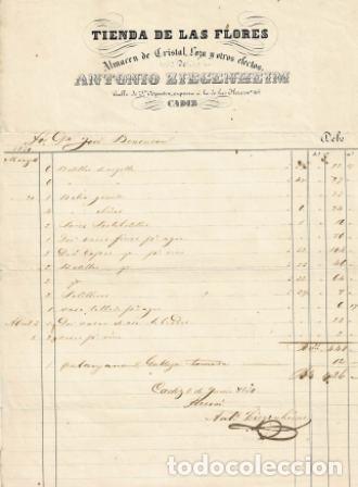 Facturas antiguas: FACTURA TIENDA DE LAS FLORES ANTONIO ZIEGENHEIM (C&Aacute;DIZ 8.06.1850) FACTURA-24