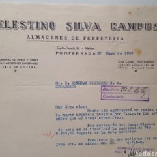 Faturas antigas: CELESTINO SILVA CAMPOS. PONFERRADA 1953. ALMACENES FERRETERIA. ANTIGUA FACTURA.. Lote 334369748