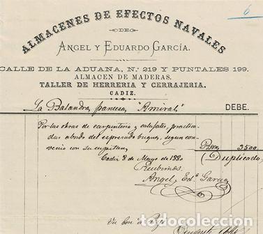 Old Invoices: FACTURA ALMACENES DE EFECTOS NAVALES &Aacute;NGEL EDUARDO GARC&Iacute;A (C&Aacute;DIZ, 8.05.1880) FACTURA-36
