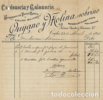 Old Invoices: FACTURA CORDONER&Iacute;A Y GALONER&Iacute;A. QUIJANO Y MOLINA (C&Aacute;DIZ, 24.4.1897) FACTURA-39
