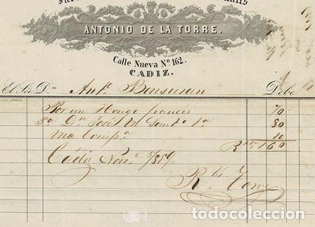 Old Invoices: FACTURA F&Aacute;BRICA DE SOMBREROS Y EFECTOS NAVALES ANTONIO DE LA TORRE (C&Aacute;DIZ 5.11.1899) FACTURA-44