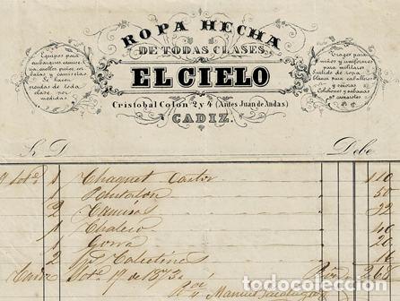 Old Invoices: FACTURA ROPA HECHA DE TODAS CLASES EL CIELO (C&Aacute;DIZ 19.09.1873) FACTURA-50