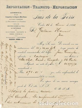 Old Invoices: FACTURA IMPORTACI&Oacute;N TRANSITO EXPORTACI&Oacute;N (C&Aacute;DIZ 13.1.1896) FACTURA-53