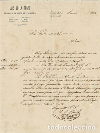 Old Invoices: FACTURA ALMAC&Eacute;N DE HIERROS Y ACEROS LUIS DE LA TORRE (C&Aacute;DIZ, 10.1.1896) FACTURA-54
