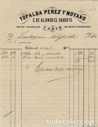 Old Invoices: FACTURA TOPALDA P&Eacute;REZ Y MOYANO (C&Aacute;DIZ 4.05.1872) FACTURA-55