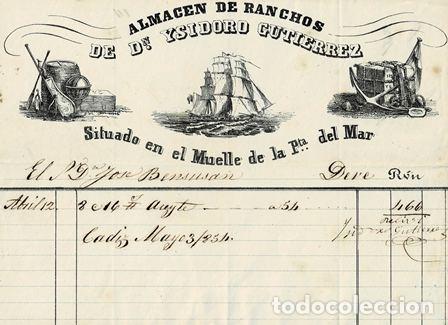 Factures anciennes: FACTURA ALMAC&Eacute;N DE RANCHOS DE DON YSIDRO GUTI&Eacute;RREZ (C&Aacute;DIZ 3.05.1851) FACTURA-117