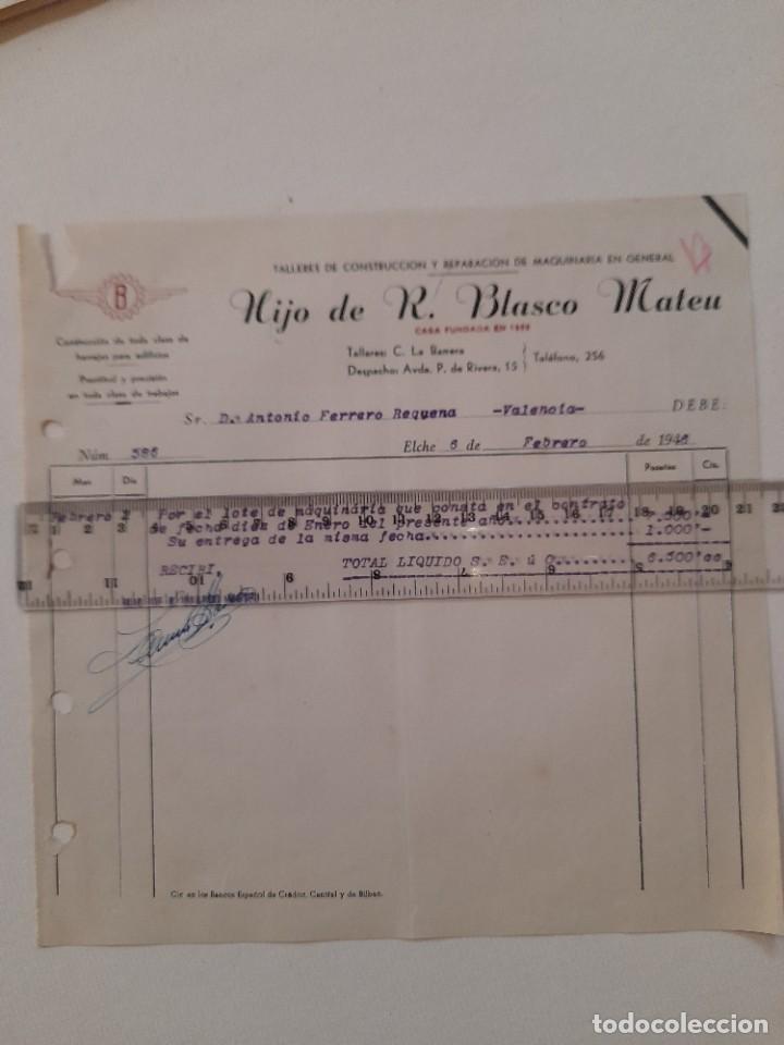 Facturas antiguas: Factura antigua taller de maquinaria Hijo de R Blasco Mateu de Elche a&ntilde;o 1946