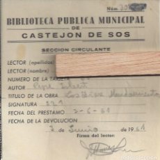 Facturas antiguas: RESGUARDO BIBLIOTECA PUBLICA. CASTEJON DE SOS.HUESCA 1961. Lote 346745193